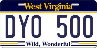 WV license plate DYO500