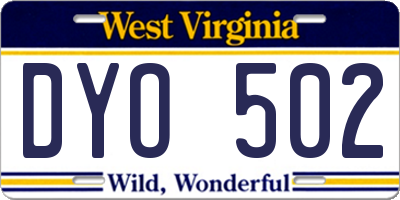 WV license plate DYO502