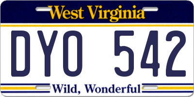 WV license plate DYO542