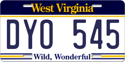 WV license plate DYO545