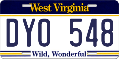 WV license plate DYO548
