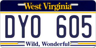 WV license plate DYO605