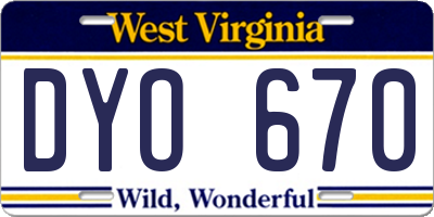 WV license plate DYO670