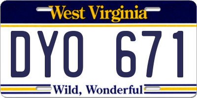 WV license plate DYO671