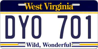 WV license plate DYO701