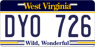 WV license plate DYO726