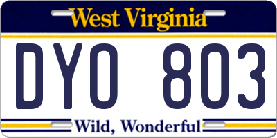WV license plate DYO803