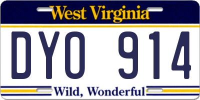 WV license plate DYO914