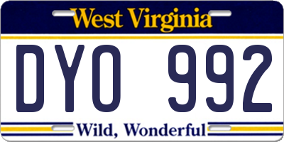 WV license plate DYO992