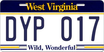 WV license plate DYP017