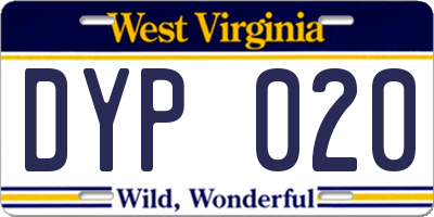 WV license plate DYP020