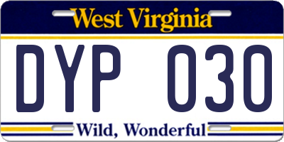 WV license plate DYP030