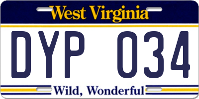 WV license plate DYP034