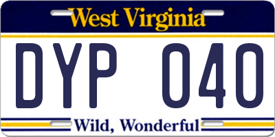 WV license plate DYP040