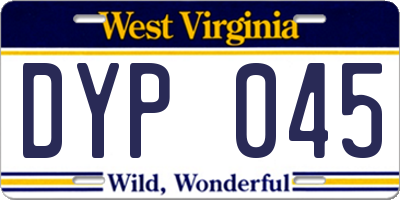 WV license plate DYP045