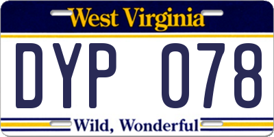 WV license plate DYP078