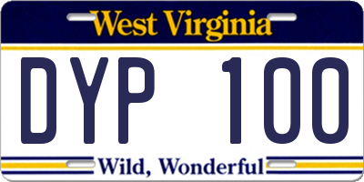 WV license plate DYP100