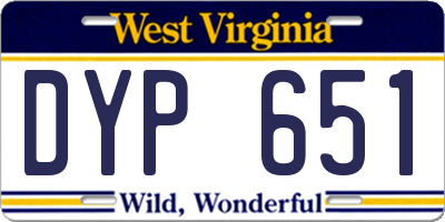 WV license plate DYP651