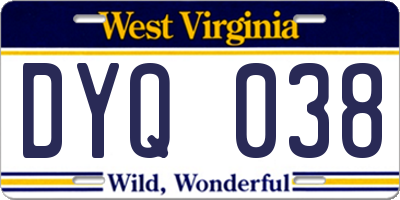 WV license plate DYQ038