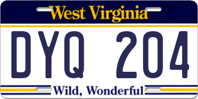 WV license plate DYQ204