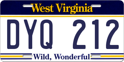 WV license plate DYQ212