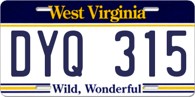 WV license plate DYQ315