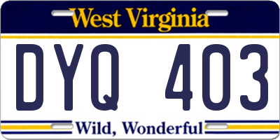 WV license plate DYQ403