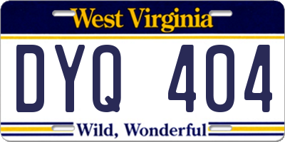 WV license plate DYQ404