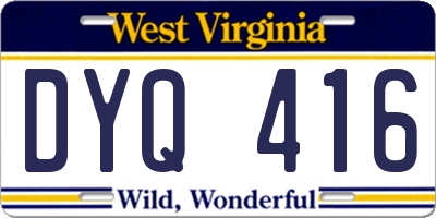 WV license plate DYQ416