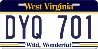 WV license plate DYQ701