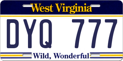 WV license plate DYQ777