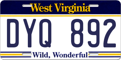 WV license plate DYQ892