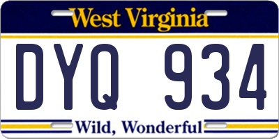 WV license plate DYQ934