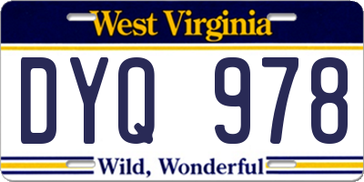 WV license plate DYQ978