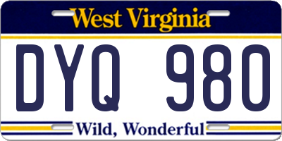 WV license plate DYQ980