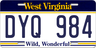 WV license plate DYQ984