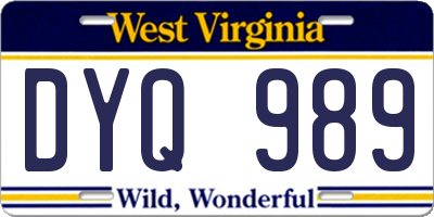 WV license plate DYQ989