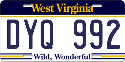WV license plate DYQ992