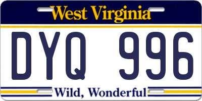 WV license plate DYQ996