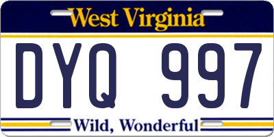 WV license plate DYQ997