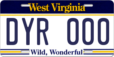 WV license plate DYR000