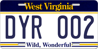 WV license plate DYR002