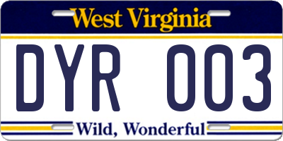 WV license plate DYR003
