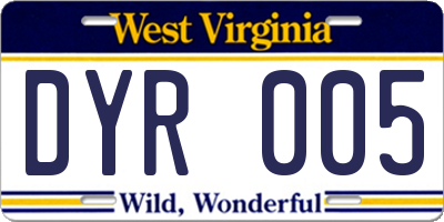 WV license plate DYR005