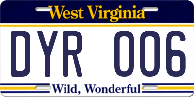 WV license plate DYR006