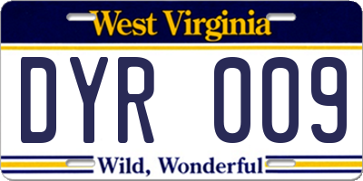 WV license plate DYR009