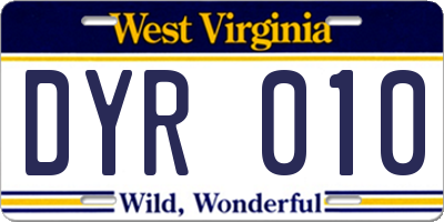 WV license plate DYR010