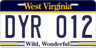 WV license plate DYR012