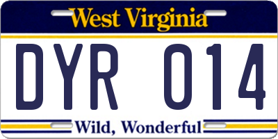 WV license plate DYR014