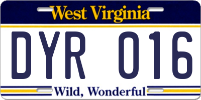 WV license plate DYR016